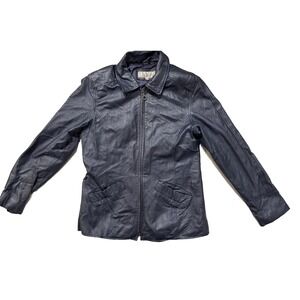 Vintage Mitrani Jacket Womens MED Blue Genuine Leather Zip Front Pockets‎ Korea